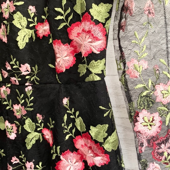 ASOS Black Mesh Floral Overlay Bodysuit Dress - Picture 12 of 16